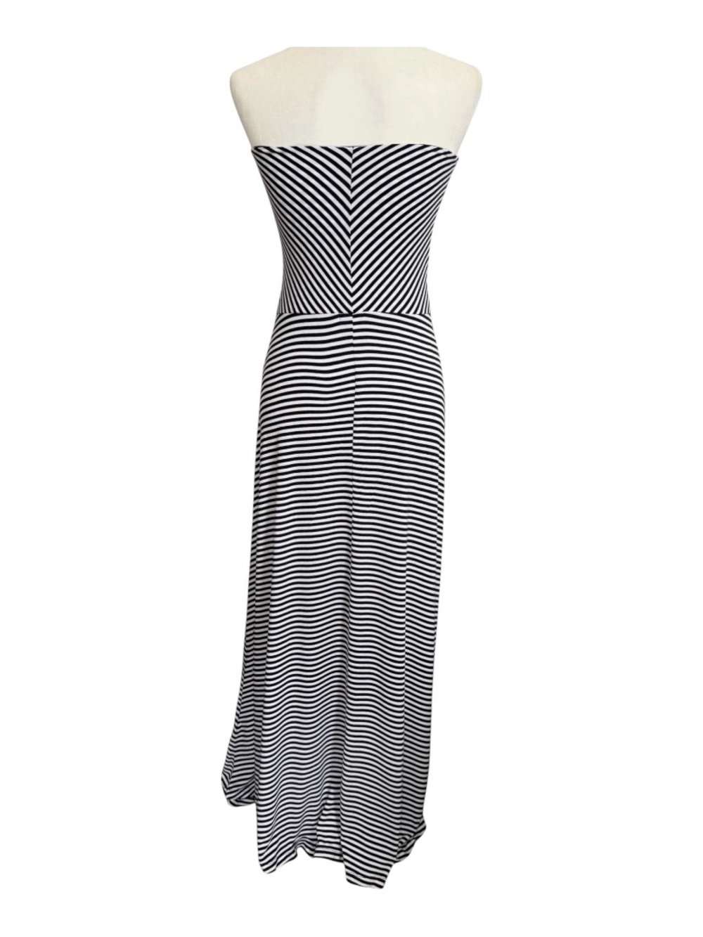 Gap XS Navy Blue White Striped Strapless Maxi Dress Stretch Flowy Resort Beach - Picture 4 of 9